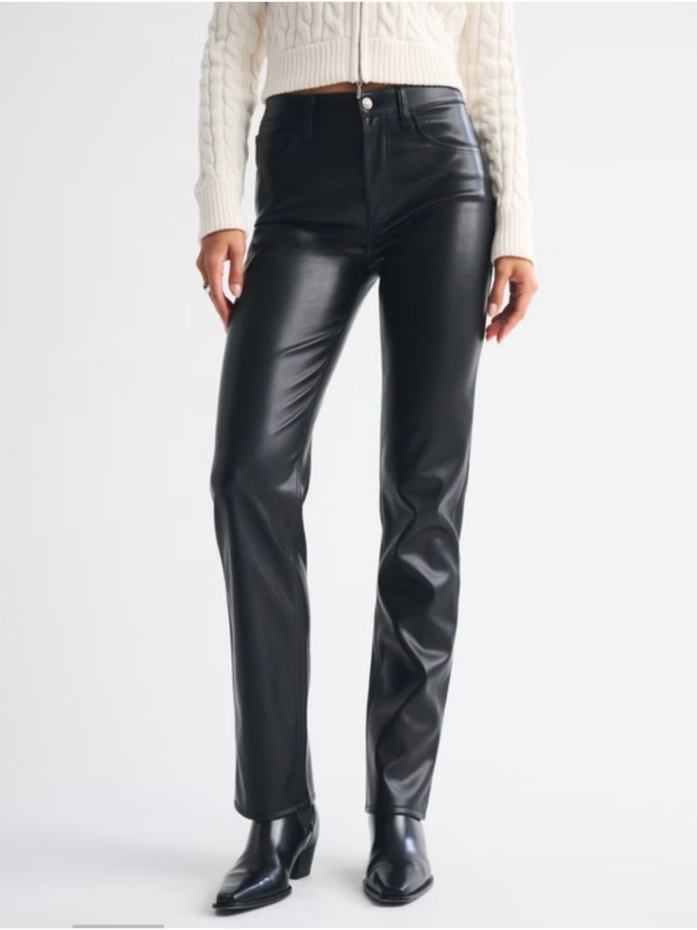 Abercrombie & Fitch Black Straight-Leg ultra High rise Faux Leather Jeans
